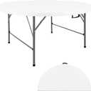 HAISIWLKJ 4FT Round Folding Table White Fold-in-Half with Carrying Handle Portable Plastic Table for Outdoor or Indoor Events, Dining, Wedding, Camping, Party Table