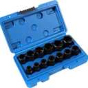 13-Piece Bolt Extractor Kit, Stripped/Lug Nut Removal, 3/8" Drive Screw Extractor Socket Set, SAE & Metric for Damaged, Rusted, Frozen Nuts and Bolts