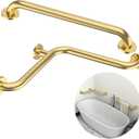 Gold Corner Grab Bar 16x16 Inch w/Knurled Grab Bar 20 Inch, Zepolu Stainless Steel Angled Bathroom Grab Bars, L-Shaped Support Bar for Shower Toilet, Wall Mount Safety Handrail for Seniors Disabled