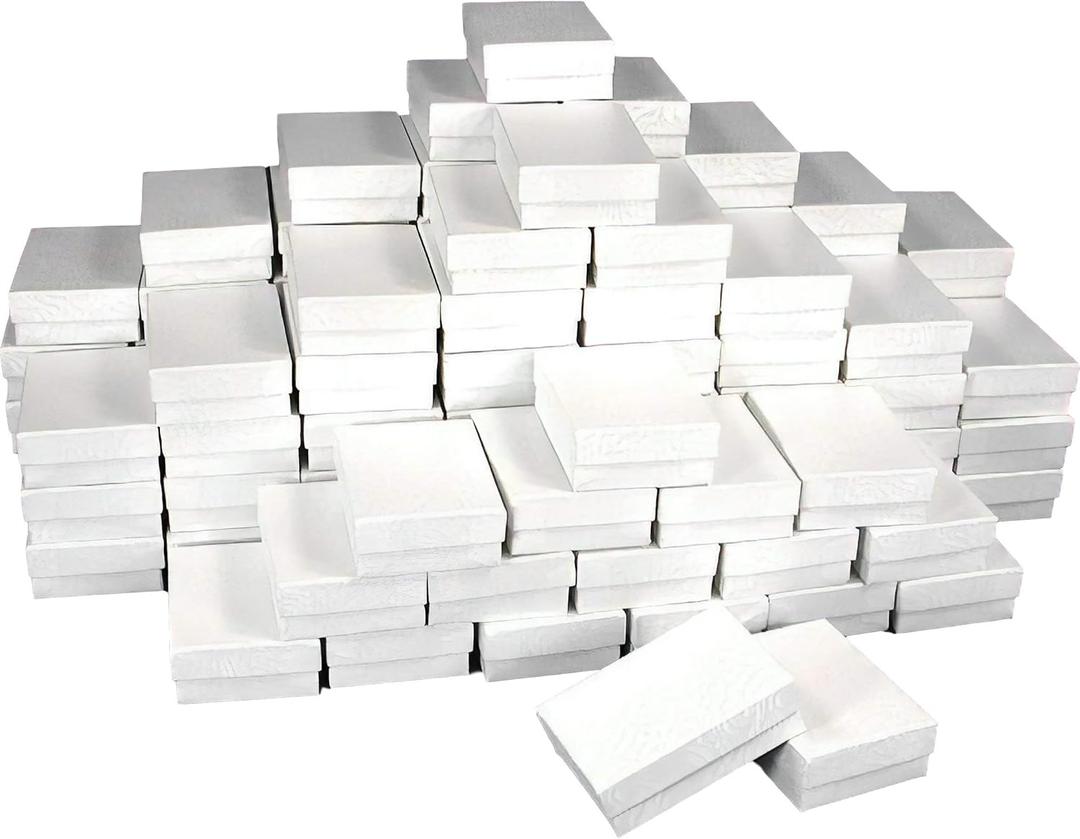 FindingKing 100 White Swirl Cotton Boxes Charm Jewelry Gift Displays 3.25"