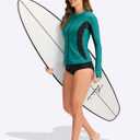 SANTINY Women's Rash Guard Zipper Pockets UPF50+ Sun Protection Long Sleeve Swimsuit Top Zip Front Swim Shirt for Women (Green)