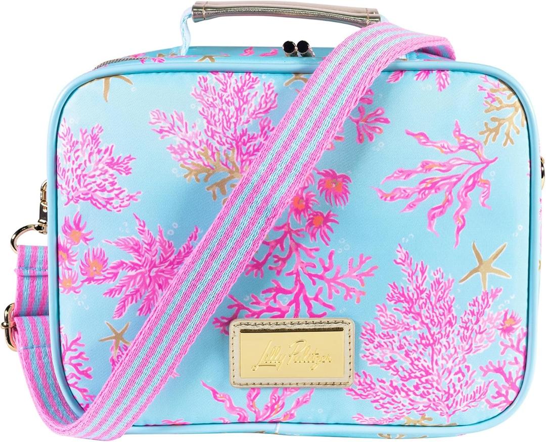 Lilly Pulitzer Insulated Lunch Box for Women, Cute Lunch Cooler Bag with Adjustable/Removable Shoulder Strap (Royal Coral)
