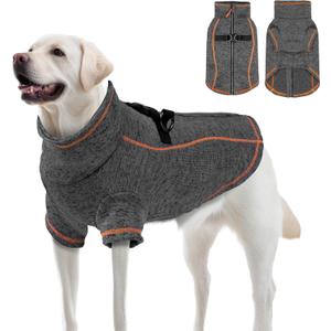 Dog Jackets for Large Dogs Boy, Reflective Warm Fleece Sweater for Dogs, Zipper Coat with D-Ring Winter Big Dog Clothes Cold Weather Coats, Grey XXX-Large