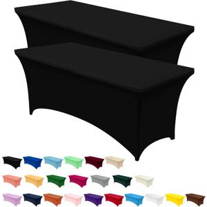 Utopia Kitchen Spandex Tablecloth 2 Pack [6FT, Black] Tight, Fitted, Washable and Wrinkle Resistant Stretch Rectangular Patio Table Cover for Event, Wedding, Banquet & Parties [72Lx30Wx30H Inch]