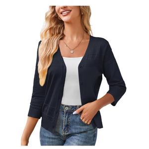 GRACE KARIN Women's 2025 Cropped Cardigan 3/4 Sleeve Lightweight Crochet Shrug Hollowed-Out Knit Sweater Tops Size L