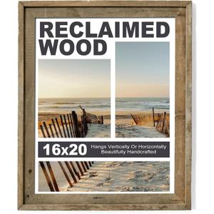 FLYJOE Rustic 16x20 Poster Frame, Reclaimed Barnwood Picture Frame with HD Tempered Glass, Distressed Family Art Gallery Corner, Horizontal and Vertical Wall Mounting Display with Hardware, Set of 1, 16x20, 1P