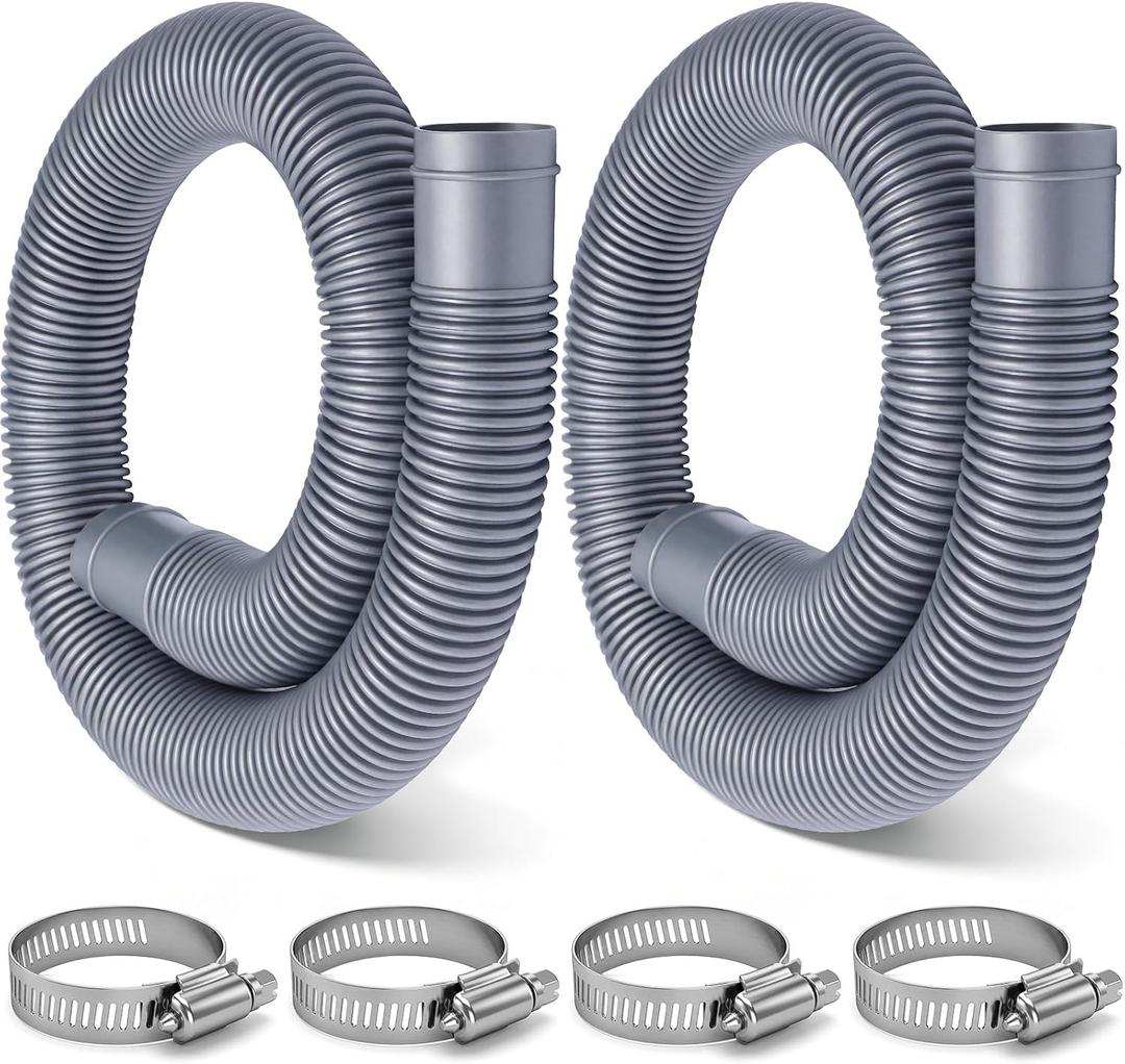 Jadive 2 Pack Pool Pump Replacement Hose Kit Heavy Duty Flexible Filter Hoses 1.5" Diameter 39" Long for Above Ground Pools Skimmers and Sand Filters UV Resistant with 4 Stainless Steel Clamps (Grey)