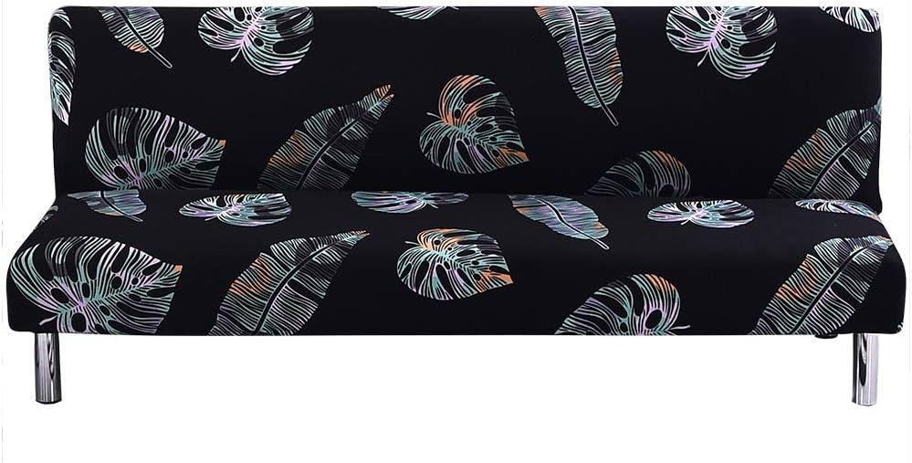 MIFXIN Armless Sofa Cover Futon Slipcover Stretch Elastic Folding Sofa Bed Non-Armrest Couch Sofa Cover Furniture Protector for Dogs Cats Pets (Black Leaves)