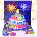 INPHER Birthday Cards Fireworks Pop Up Cake Blowable Light and Music Happy Birthday Card Gifts for Women Men Mom Kids