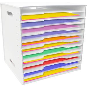 12 Tier Scrapbook Paper Organizer - 13" x 13", Craft & Stamp Cardstock Storage Rack for Home Office & Classrooms (White)