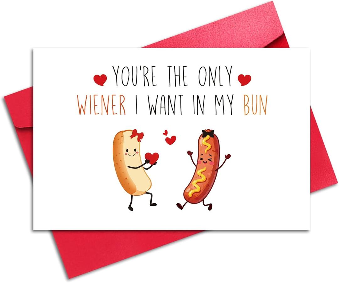 3 x LYMEQING Raunchy Valentines Day Card for Him Husband, Funny Valentines Day Card for Boyfriend Fiance (You're the Only Wiener I Want in My Bun)