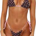 Women Sexy Brazilian Bikini Set Halter String Triangle Tie Side Cheeky Thong 2 Piece Bathing Suit Swimwear (Small, Brown Pink Polka Dot)