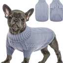 Queenmore Small Dog Pullover Sweater, Cold Weather Cable Knitwear, Classic Turtleneck Thick Warm Clothes for Chihuahua, Bulldog, Dachshund, Pug, Yorkie (Grey, Small)