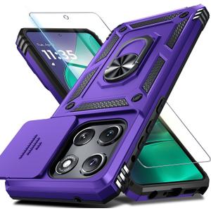Janmitta Compatible with Moto G Stylus 5G 2026/2025 Case Built in Slide Camera Lens Cover+Screen Protector+Finger Ring Holder Kickstand,Heavy Duty Shockproof Full Body Protective Phone Cover,Purple