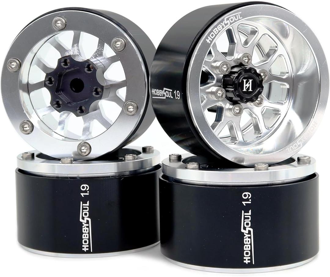 HOBBYSOUL 4pcs 1.9 Beadlock Wheels -10.5mm Negative Offset Rims 33mm Wide for TRX4 SCX10 Gen8 1/10 RC Mud Crawler Truck Upgrades