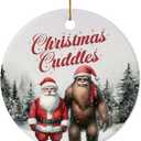 Christmas Ornament - Christmas Cuddles Ceramic Ornament, Funny Santa and Bigfoot Ornament, for Cryptid Lovers, Sasquatch Tree Decoration