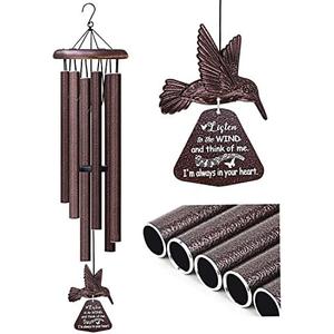 Sympathy Wind Chimes with Hummingbird Wind Spinner, Memorial Wind Chimes for Loss of Loved One Prime, Bereavement/Sympathy/Memorial Gift for Loss of Mother Father Husband Condolence Remembrance (Brown)