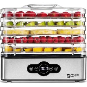 Magic Mill Food Dehydrator Machine | 5 Stackable Stainless Steel Trays Jerky Dryer with Digital Adjustable Timer & Temperature Control - Electric Food Preserver for Fruits, Veggies, Meats & Dog Treats