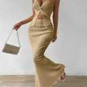 QJQ Skirt Sets Women 2 Piece Outfits Summer Twist Front Halter Tank Tops Bodycon Long Maxi Fishtail Skirt (L)