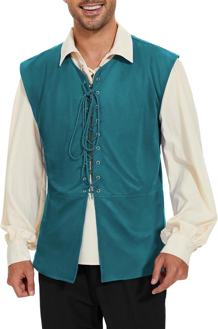 Century Star Pirate Vest Men - Renaissance Costume Men Medieval Viking Gothic Steampunk Sleeveless Halloween Costumes (Green, S)