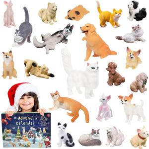 24 Days Pet Advent Calendar 2025, Christmas Countdown with Dog and Cat Miniature Figurines CollectionIdeal Xmas Gifts for Boys Girls 3-13 Years Old