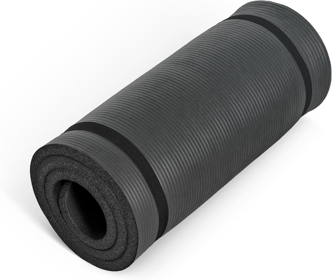CAP 1" Extra Thick Yoga Mat, Exercise & Workout Mat with Strap, Black