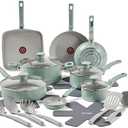 T-Fal Refresh Ceramic Nonstick Cookware Set, 20-Piece, Oven Safe to 350°F, Stockpot, Ceramic Pots and Pans Set, Frying Pans, Griddle, Utensils, Mint Green