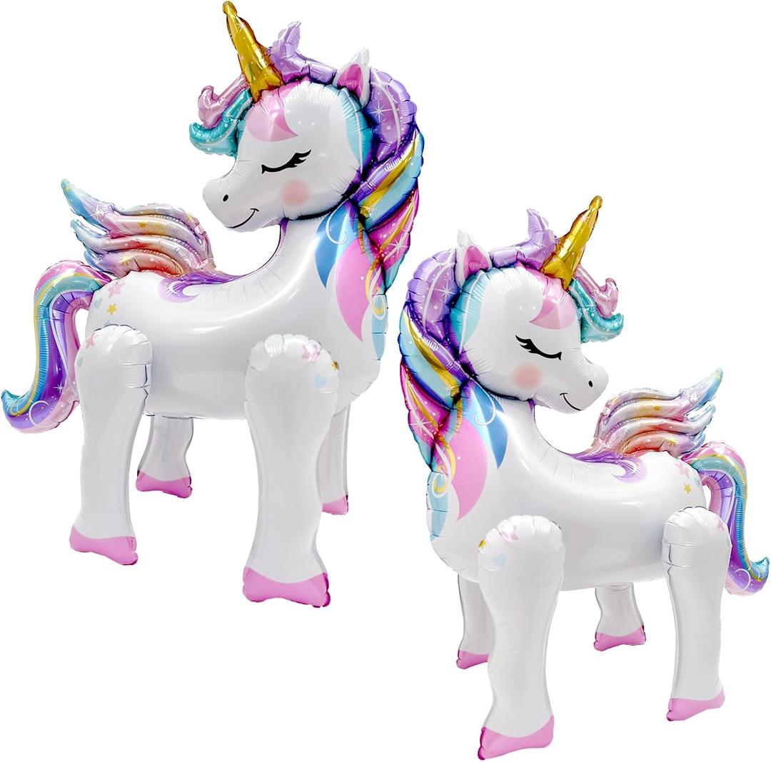 Self-Standing Unicorn Balloons for Girls Birthday Decorations Rainbow Unicorn Party Supplies - 28 Inch, Pack of 2