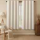 Boho Blackout Curtains 63 Inches Long Beige Linen Blend 2 Panels with Tassels and Cotton Embroidery, Farmhouse Vintage Rustic Rod Pocket Drapes for Living Room or Bedroom