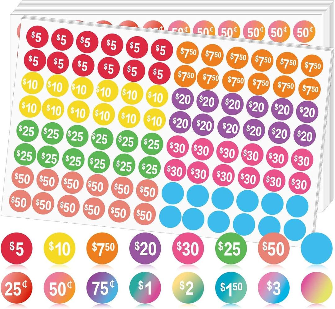 Garage Sale Price Stickers, 14 Type Pre-Priced Yard Sale Price Tags Stickers, 2 Style Bright Color Pricing Labels Stickers with Blank Labels for Yard Sale Flea Markets, Garage Sales 2304 PCS