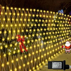 510 LED Christmas Net Lights, 28ft x 5ft Mesh Lights Outdoor Clear Wire 8 modes, Waterproof Connectable String Lights Plug in for Xmas Tree Bushes Garden Holiday Party Decorations - Warm White