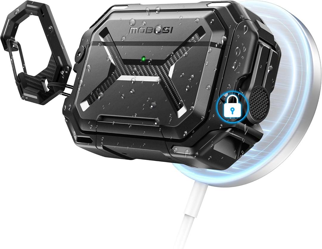 MOBOSI for AirPods Pro 3 Case [IP68 Waterproof Case for iPods Pro 3&Compatible with MagSafe] Military Grade Protective Earpods Pro3 Cover with Secure Lock, Keychain & Phone Stand (2025),Black