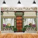 Flowers Shop Store Backdrop Spring Floral Photo Backdrop Green Vine Vintage Wood Door Background Brown Wood Plank Flower Wall Photography Backdrop Wedding Couple Bridal Shower Party Banner (7x5feet)