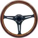 15" Classic Wood Grain Steering Wheel Black Spokes 380mm Grant Nostalgia Style Racing Mahogany Wood Steering Wheel with Horn Button