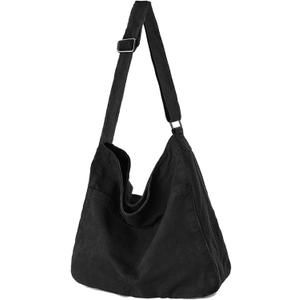 Canvas Crossbody Shoulder Bag Casual Hobo Bag Travel Tote Bag Messenger Bags Cute Large Purse for Women (Black)