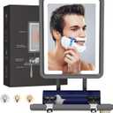 LED Shower Mirror Fogless for Shaving - Heated Fog Free, 3 Dimmable Lights, 360 Adjustable, Rechargeable, Drill Free - with Storage Tray, Razor & Shaving Brush Holders,Gifts for Men