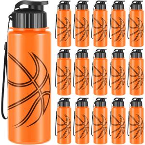 Olgaa 16 Pcs Basketball Water Bottle Bulk 20 oz Basketball Reusable Water Drink Bottles Sports Accessories for Party Favor Players Lovers Team Gifts