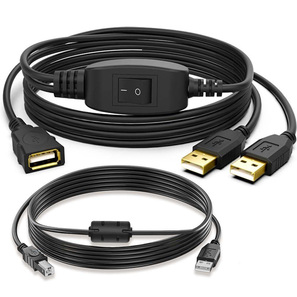 Herfair USB Splitter 1 in 2 Out Printer Cable Splitter for Two Computers to One Printer USB Female to Dual Male Adapter Cord for Scanner/Fax Machine/Computer Peripherals (Both 5FT)