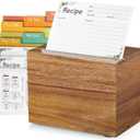 DRASTAR Acacia Wood Recipe Box, Recipe Holder with 100 Cards and 6 Dividers, 4x6 Recipe Card Box Set, Index Card Box
