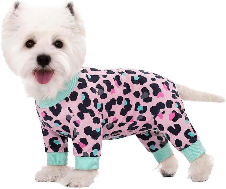 Dog Surgery Recovery Suit, Dog Onesie for Surgery Female Male Dogs, Dogs Pajamas Long Sleeve, Small Dogs Onesie, Abdominal Wound Bandages Surgical Suit, Cat Recovery Suit for Shedding Skin Disease (Pink Leopard) L