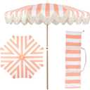 JONATHAN Y Mariner 6.5 ft. Striped Fringe Beach Umbrella, Coral Pink/White