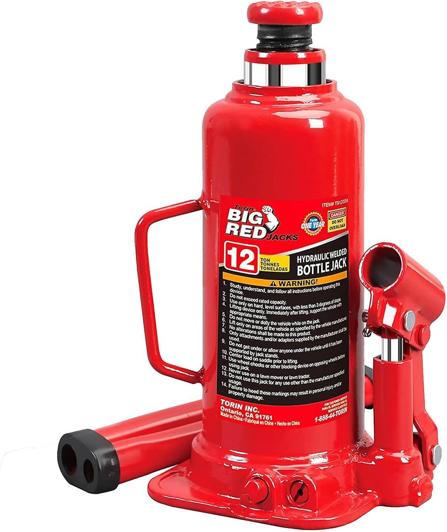 Big RED T91203B-1 Torin Hydraulic Welded Bottle Jack, 12 Ton (24,000 lb.) Capacity, Red