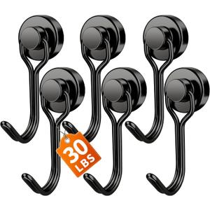 FINDMAG Magnetic Hooks, 30lbs+ Magnet Hook 2026 Cruise Ship Essentials, Strong Refrigerator Hook for Hanging, Heavy Duty Magnetic Hooks for Cruise Cabins Locker Kitchen Classroom Grill 6 Pack (Black)