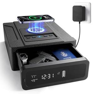 KPASAFE Biometric Safe for Handgun with Wireless Charging, Quick Access Smart Fingerprint Safe, Bedside Pistol Case with 24/7 Digital Alarm Clock and LED Light, Black