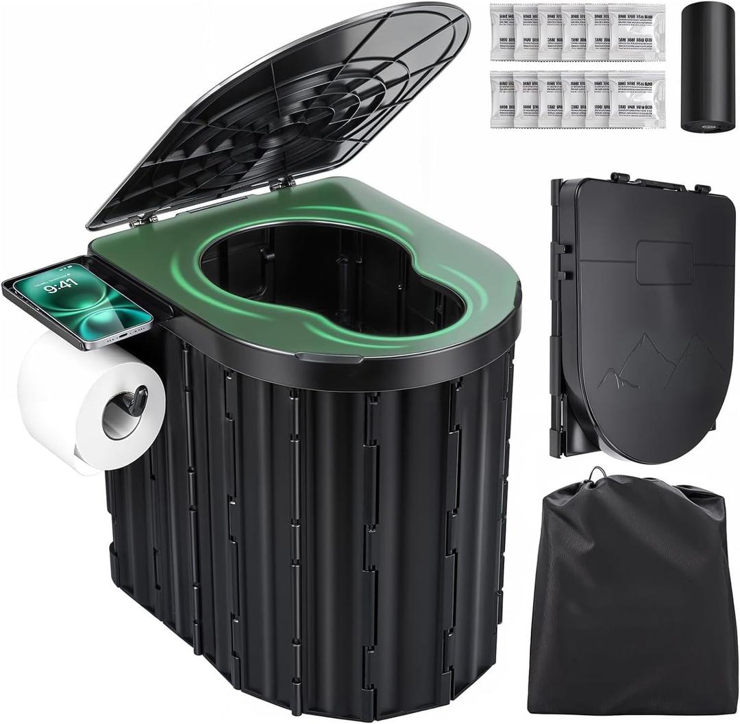 Sckee Camping Toilet, Portable Toilet for Adults, Portable Travel Folding Toilet with Lid and Paper Holder, Compact Potty for Car, Camp Toilet Portable Toilet for Camping, Hiking,Truck, RV, Beach (Black)