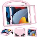 Kids Case for iPad 9th/8th/7th Generation, iPad 10.2 Kids Case with Built-in Screen Protector, Durable Shockproof Handle Stand Protective Cover for iPad 10.2 Inch 2021/2020/2019, Light Pink