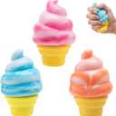 3PCS Ice Cream Squishy Toy,Slow Rise Soft TPR Stress Relief Squeeze Toy, Cute Ice Cream Cone Fidget for Adults, Classroom Prizes Party Favors