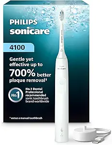 Philips Sonicare 4100 Series Electric Toothbrush  Sonic Toothbrush with Advanced Sonic Technology, Pressure Sensor, Two Intensity Settings, Smartimer & Quadpacer, White, Model HX3681/23