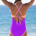 popvil One Piece Swimsuit 2025 Tummy Control Women Bathing Suit Shapewear Swimsuits Slimming Neon Cute Tie Back Swimwear (M)