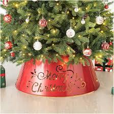Metal Merry Christmas Diecut Tree Collar with Light String